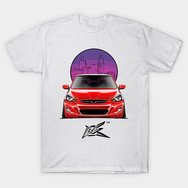 hyundai accent stanced red T-Shirt by naquash